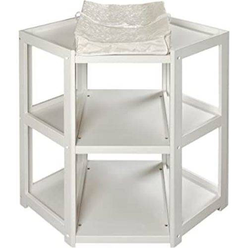 Badger Basket Corner Diaper Changing Table with Storage Shelves and Contoured Pad for Baby - White
