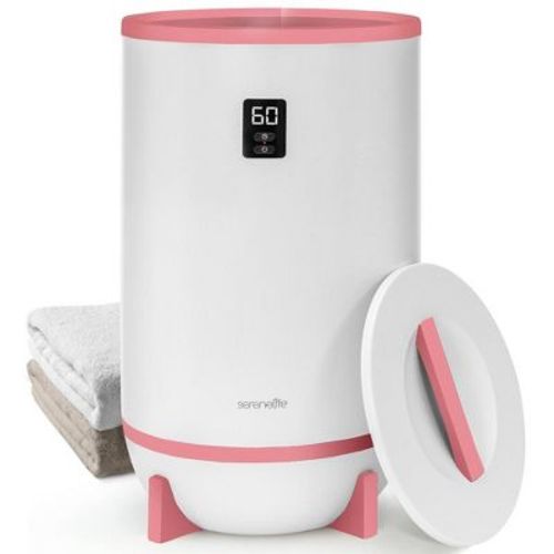 SereneLife Large Bucket Towel Warmer, White & Pink