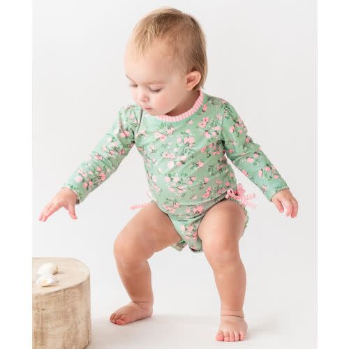 RuffleButts - Floral Long Sleeve One Piece Rash Guard