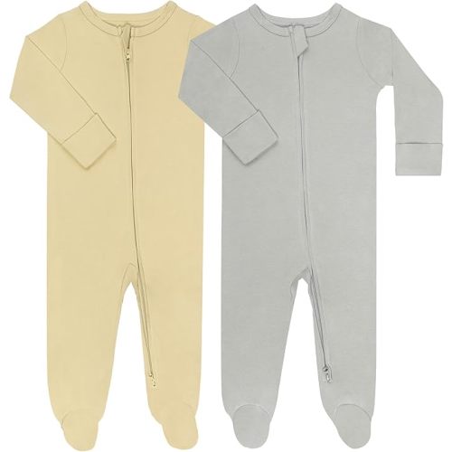 GUISBY Footed Long Sleeve Baby Pajamas with Zipper Cotton Infant Sleepwear