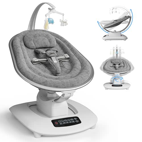 AMKE Luxury Electric Baby Swing for Infants, 45dB Quiet Dual Motor, 5 Swing Motions, Aluminum Frame, 3 Recline Positions, Touch Panel, 5 Preset Songs, Spine Comfort for Newborns Swaying