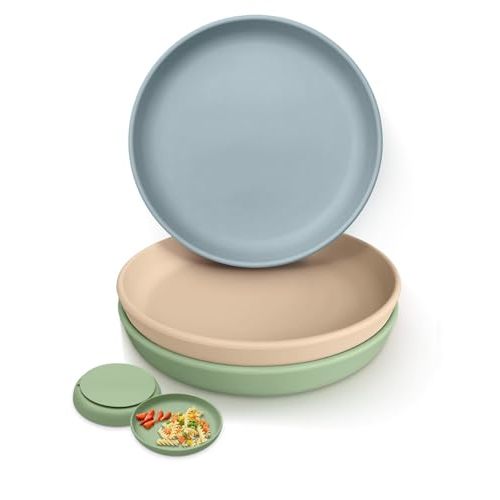 Onyucean Classic Silicone Suction Plates for Toddler Baby Kids (3 Pcak), BPA Free Baby Plates with Suction that Stick & Stay, Deeper Toddler Dishes Microwave & Dishwasher Safe