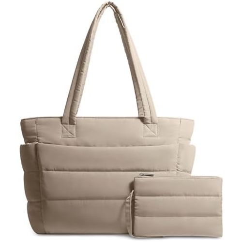 TOPDesign Puffer Tote Bag for Women, Lightweight Puffy Handbag with Compartments, Quilted Shoulder Bag for Work, Travel, Gym