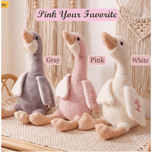 Custom Name Goose Stuffed Animal, Personalized White Plush Goose for Kids,Neutral Nursery Toy,Baby First Soft Stuffed Toy,Gift for Grandbaby