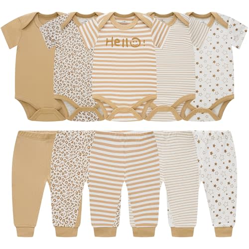 Baby Newborn Layette 10-Piece Sets Cotton Bodysuits Pants Sets for Baby Boys Girls Toddler Unisex Baby Gift Set