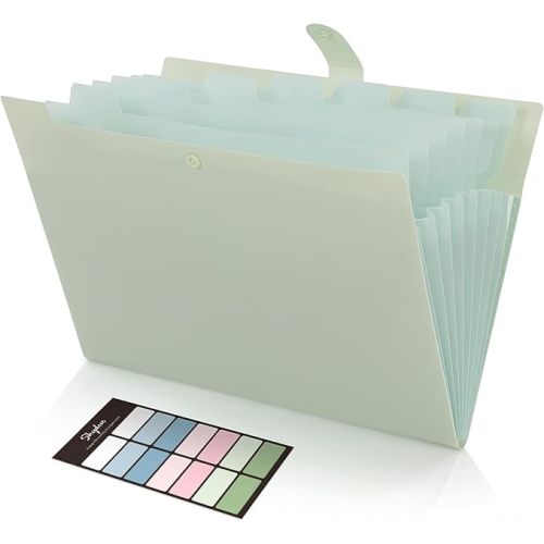 SKYDUE Expanding File Organizer with 8 Pockets, Accordion File Folders with Labels, Portable Document Paper Bill Receipt Organizer, Home College School Office Supplies, Letter Size,Light Green