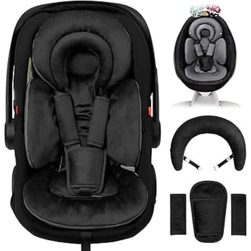 Infant Car Seat Insert with Extra Cushion for Preemie to Toddler, Reversible Newborn Carseat Insert Head Support, Fits for Stroller, Baby Swing, Rocker, Bassinets, Bouncer (Pure Black)