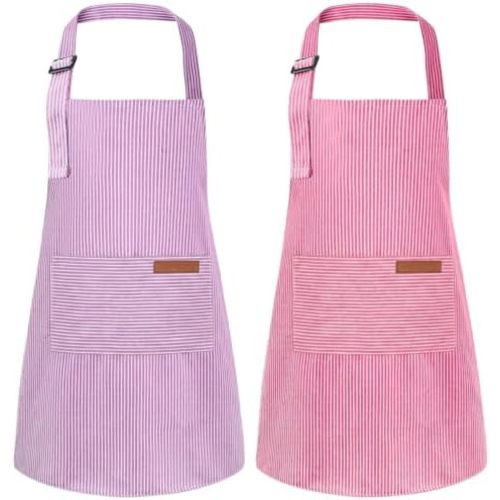 2 Pack Stripes Kids Apron, Kids Cooking Aprons with 2 Pockets, Cute Aprons for Cooking for Boys and Girls