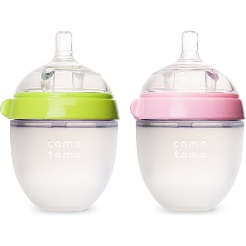 Comotomo Baby Bottle, Green/Pink, 5 Ounce, 2-Count