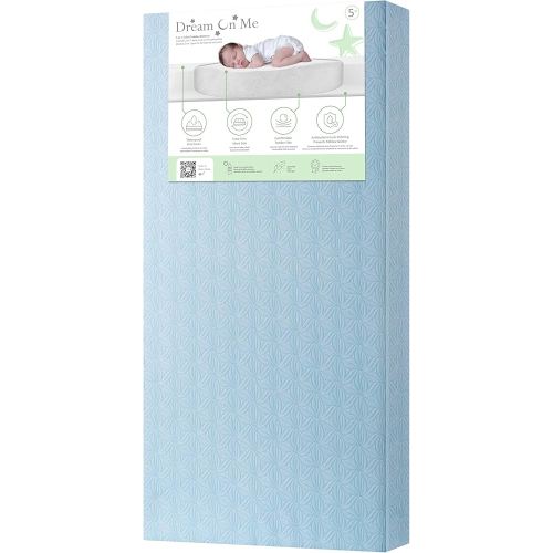 Dream On Me 2 in 1 Little Lullaby Crib and Toddler Mattress in Blue Floral