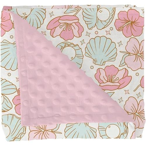 Boho Summer Mermaids Floral Baby Blankets for Girl Beach Seashells Conch Tropical Flowers Soft Mink Dotted Backing Double Layer Swaddle Blanket Ocean Marine Bed Throws for Newborn Toddler Crib 30x40