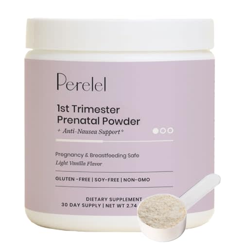 Perelel Prenatal Vitamins Powder for 1st Trimester, with Vitamin B6 & Methylfolate, Anti Nausea Support, Dairy Free, Sugar Free Clean Drink Mix for Early Stage Support, Light Vanilla, 30 Day Supply
