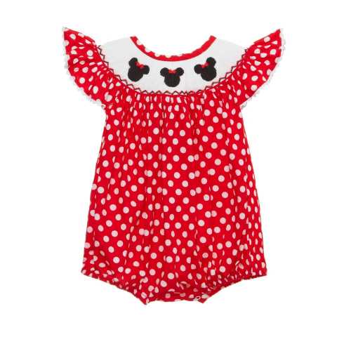 Mouse Ears Smocked Bubble Romper - Red polka dot, Baby Girl, Birthday, Magical Trip 111 *C