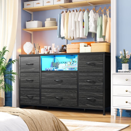 Wrought Studio™ Dresser For Bedroom With Led Lights & Power Outlets, Bedroom Dressers With 8 Drawers, Tv Stand Dresser For Bedroom & Reviews | Wayfair