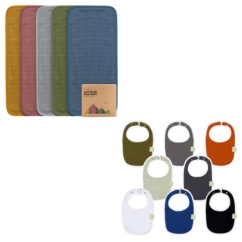 KeaBabies 5-Pack Muslin Burp Cloths for Baby Boys, Girls and 8-Pack Organic Baby Bibs for Girls & Boys - Organic Baby Burp Cloths - Teething Baby Bibs for Boy, Girl - Burp Clothes for Baby Girl