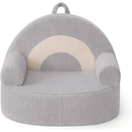 Blissful Diary Toddler Chair Comfy, Foam Kids Chair with Soft Teddy Plush, Toddler Reading Armchair for 1 2 3+ Year Old Girls Boys Baby Birthday Gift, Light Gray Arclet