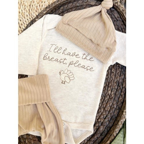Thanksgiving Baby Boy Outfit | Oatmeal Bodysuit - I'll Have The Breast – Wonderfully Made