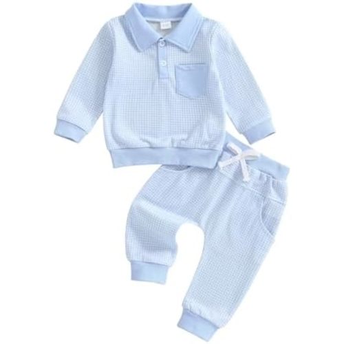 FOCUSNORM Toddler Baby Boy Clothes Plaid Long Sleeve Sweatshirt Pullover Tops + Joggers Pants Infant Boy Fall Winter Outfits