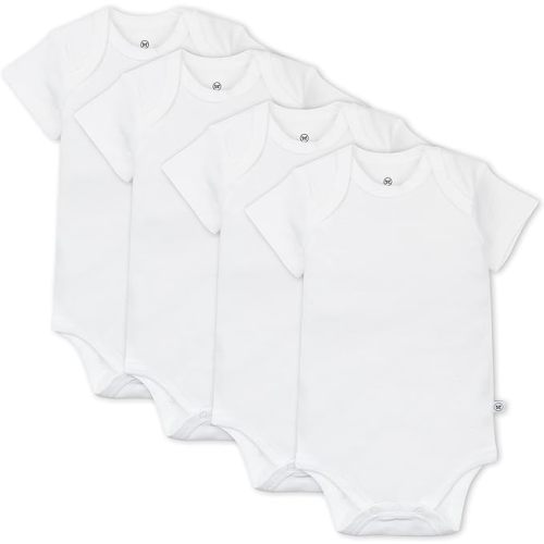 HonestBaby unisex-baby Multipack Short Sleeve Bodysuits One-piece 100% Organic Cotton for Infant Baby Boys, Girls, Unisex - 0-3 Months - 4-pack Bright White