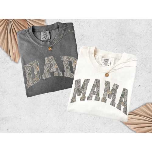 Camo Mama Dad Shirt, Comfort Colors, Matching Mom & Dad TShirts, Pregnancy Announcement, Mother's Day Gift for Mom, Dad Gift, Christmas Gift