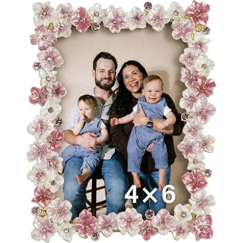 4x6 Pink Flower Picture Frame with Rhinestones