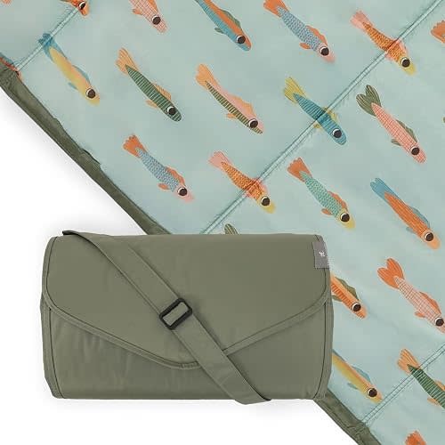 Little Unicorn 5'x10' XL Outdoor Family Picnic & Beach Blanket | Durable & Water-Resistant Fabric | Compact Fold & Easily Wipes Clean | Zipper Pocket (Minnow Pond)