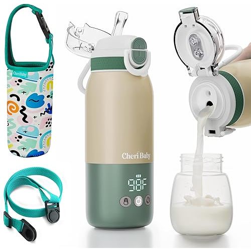 Portable Bottle Warmer for Travel – Fast Heating, Dual Heating Modes for Breasmilk & Formula, 45W Super Fast Charging, 12oz Travel Bottle Warmer On-The-Go, 5-Temp Control, Extra Straw Lid, Travel Bag