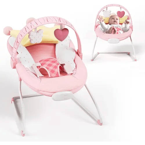 Baby Bouncer, Portable Baby Bouncer with Music, Soothing Vibrations Infant Bouncer Seat for 0-6 Months 6-20 lbs(Pink)