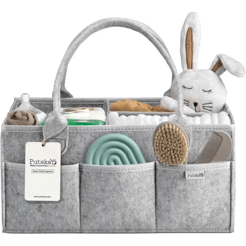 PUTSKA Baby Diaper Caddy Organizer - Nursery Storage Basket for Diaper Station, Baby Basket Shower Gift List and Registry Must-Have, Newborn Essentials, Nursery Decor for Boy or Girl - Grey, Large