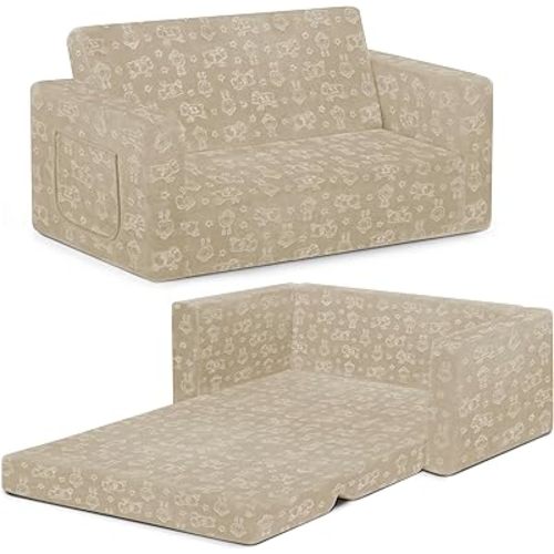 Serta Perfect Sleeper Extra Wide Convertible Sofa to Lounger - Comfy 2-in-1 Flip Open Couch/Sleeper for Kids, Cream