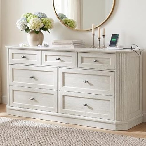 7 Drawers Dresser for Bedroom, 54.13" Chest of Drawers w/Charging Station