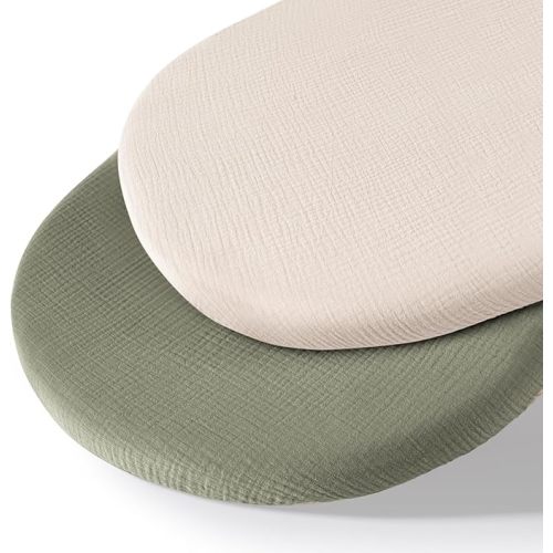 Muslin Bassinet Sheets for Babies – Soft & Breathable 100% Cotton Fitted Sheets for Oval, Rectangle, Hourglass Bassinet Mattress Pads, 2-Pack (Ivory & Pink)