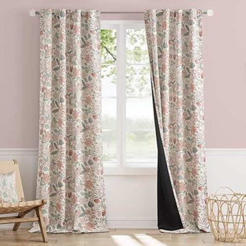 Vangao Pink Nursery Curtains for Girls Room Easter Floral 100% Blackout Curtains 96 Inch Length Farmhouse Drapes for Bedroom Room Darkening Window Flower Patterned Treatment for Kids Set of 2