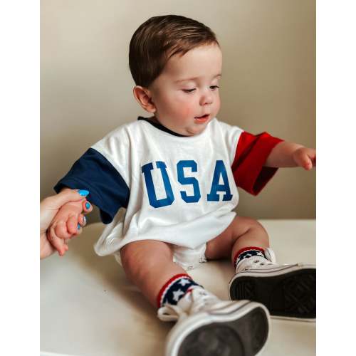 USA Colorblock T-Shirt Romper | Little Joy Co.