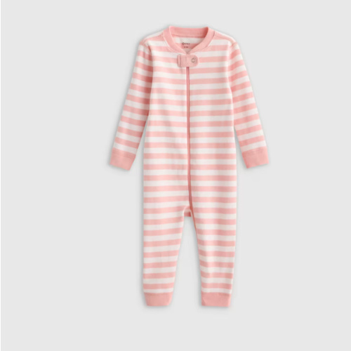 100% Organic Cotton One Piece Pajama - Baby in Pink Stripe