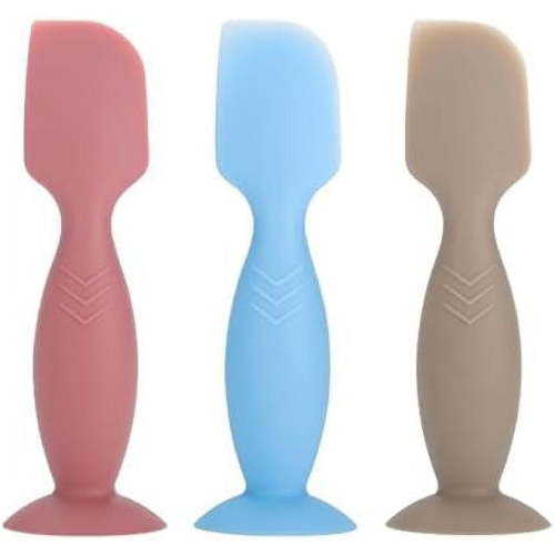 3 Pack Baby Diaper Cream Spatula Applicator, Soft Silicone Diaper Cream Brush Baby Butt Paste Spatula Diaper Cream Brush with Suction Cup Base (Khaki, Blue, Rose Red)1