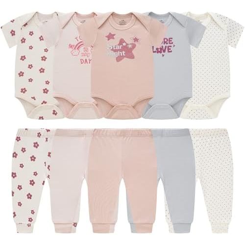 Baby Newborn Layette 10-Piece Sets Cotton Bodysuits Pants Sets for Baby Boys Girls Toddler Unisex Baby Gift Set