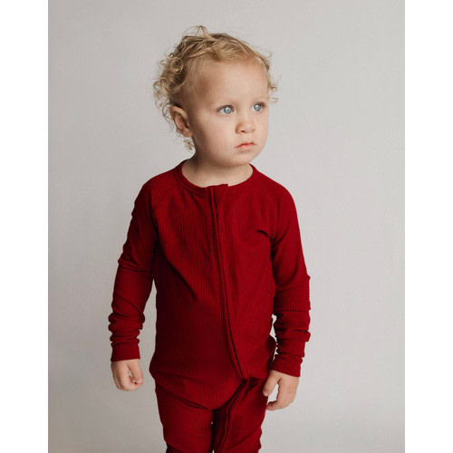 Crimson Ribbed Zip Romper