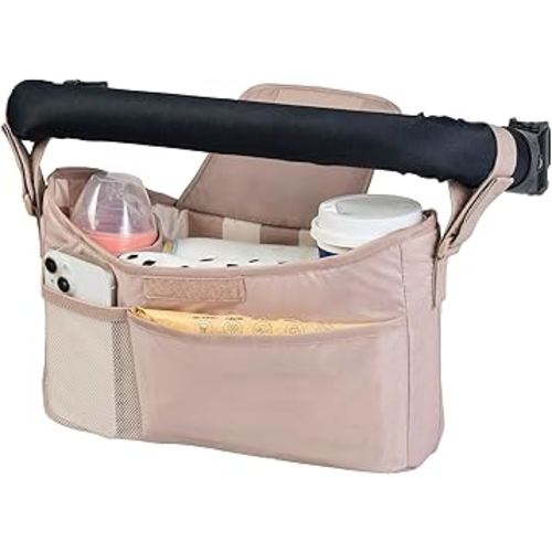 Tiny Twinkle Universal Stroller Organizer with Adjustable Strap | Waterproof Stroller Caddy Fits Baby Jogger, Nuna, Graco, Donna and Bugaboo Strollers (Beige Checkers