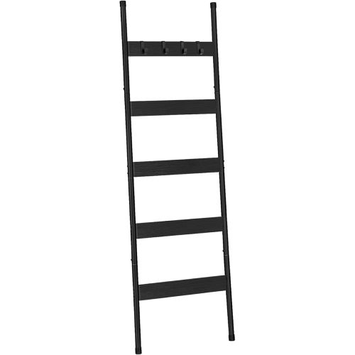 HOOBRO Blanket Ladder, 5-Tier Towel Rack with Hooks, Wall-Leaning Blanket Rack, Decorative Display Ladder Shelf, Scarves, Industrial, Living Room, Bedroom, Black BB52CJ01