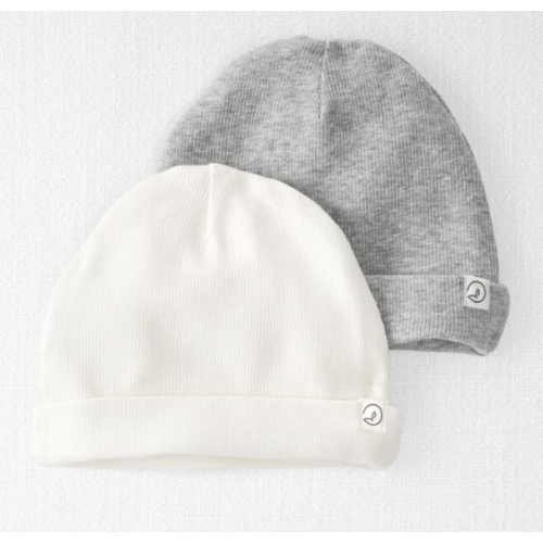 White, Heather Gray Baby 2-Pack Organic Cotton Rib Caps | carters.com