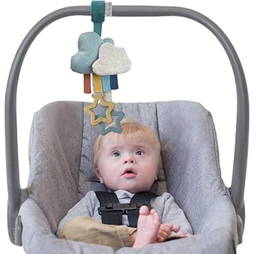 Itzy Ritzy Jingle Travel Toy for Stroller, Car Seat or Activity Gym - Baby Hanging Toy Features Jingle Sound, Clinking Rings & Adjustable Attachment Loop (Cloud)
