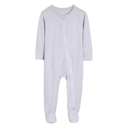 AQUTE Baby Bamboo Fiber Onesie Long Sleeve Footed Pajamas Zipper Sleeper Jumpsuit for Girl & Boy - Grey, 12