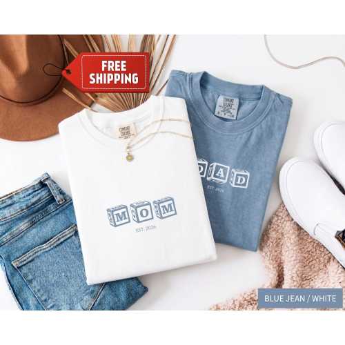 Mom Dad Shirts (EST 2026), Pregnancy Announcement Couple Tees