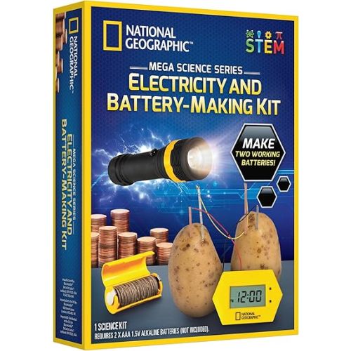 National Geographic Battery Making Kit - Potato Clock and Penny Powered Flashlight Science Kit, 2 Electricity STEM Projects for Kids, Electrical Circuit Toy for Boys and Girls (Amazon Exclusive)