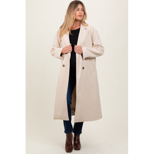 Charcoal Felted Double Breasted Lapel Duster Maternity Coat