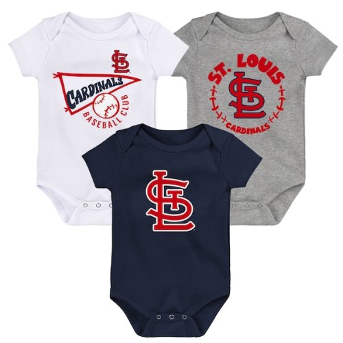 St. Louis Cardinals Newborn & Infant Biggest Little Fan 3-Pack Bodysuit Set - Navy/White/Heather Gray