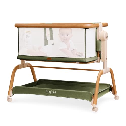 Tinyiota 3 in 1 Baby Bassinet,Rocking Bedside Crib Sleeper for Newborns | 6 Height Adjustable Bassinet with Mattress and Soft | Breathable Sheet | Full-Mesh Sides | 4 Wheels,Stable&Cozy Crib for Baby