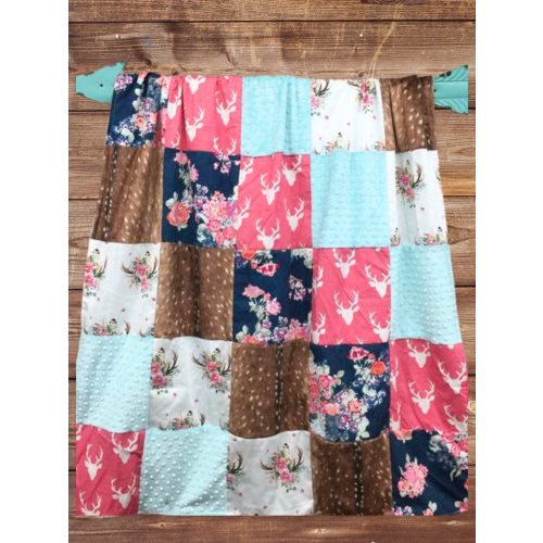 Patchwork Blanket - Boho Antlers, Navy Floral, Deer Print Blanket – DBC Baby Bedding Co