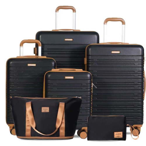 Hardside Luggage Sets 6 Piece, Hardshell Suitcase with TSA Lock Spinner Wheel and Travel Duffle Bag.Black